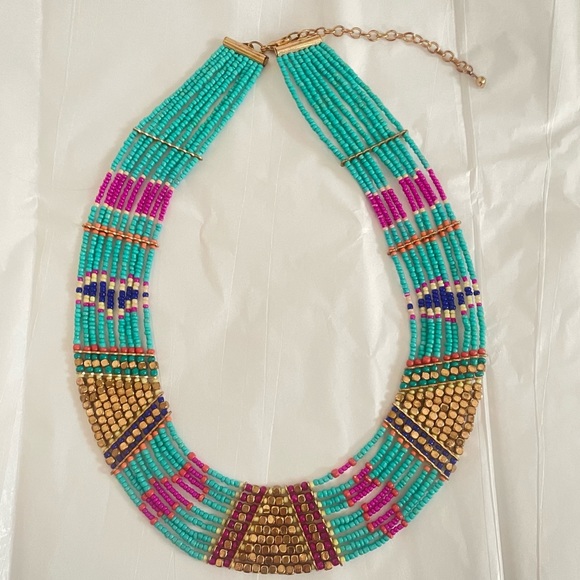 unbranded Jewelry - Colorful Seed Bead Necklace Magenta Turquoise Gold Blue Orange Tribal Style